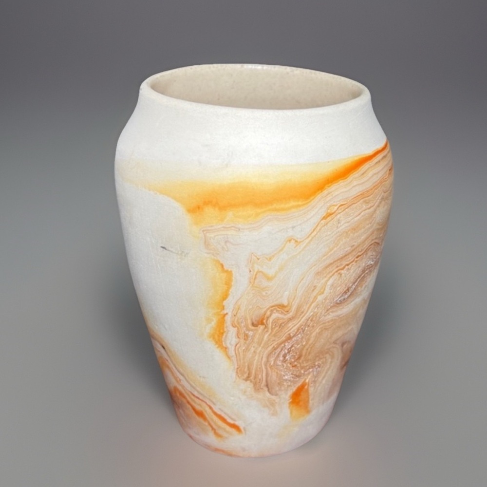 Nemadji Vintage Natural Orange Swirl Pottery Vase 5.75” Signed/Marked